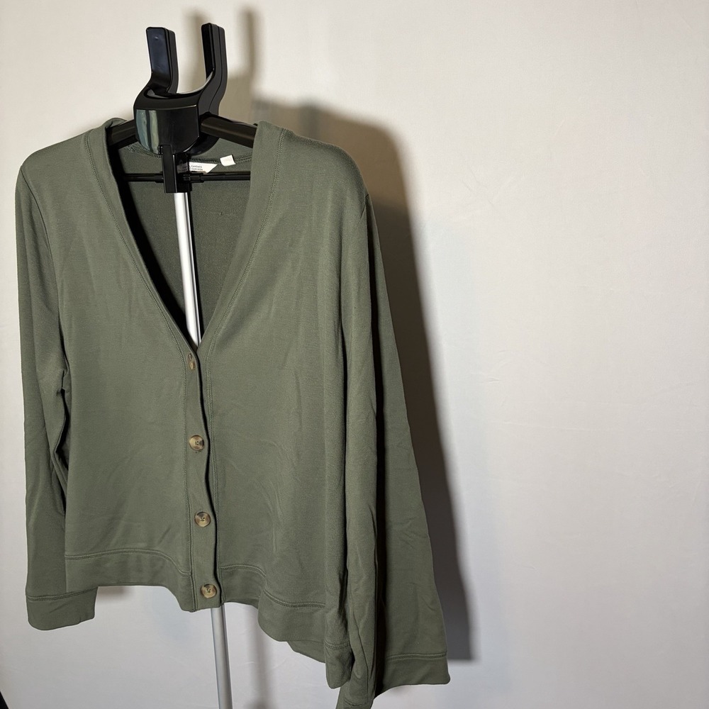 Candace Cameron Bure XL Green Cardigan Cottage Minimalist QVC Buttons Boho Hippi - Picture 7 of 15